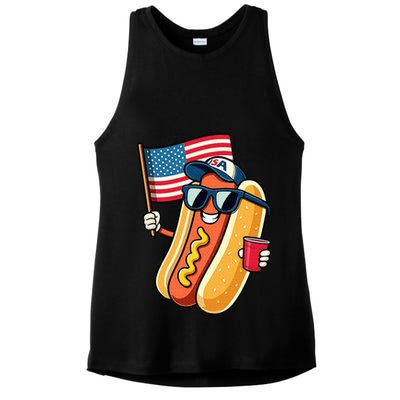 4th Of July Hotdog Funny Fourth Of July Patriotic Ladies PosiCharge Tri-Blend Wicking Tank