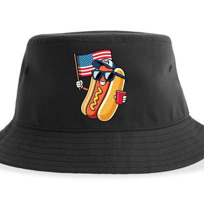 4th Of July Hotdog Funny Fourth Of July Patriotic Sustainable Bucket Hat