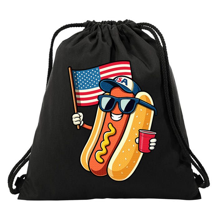 4th Of July Hotdog Funny Fourth Of July Patriotic Drawstring Bag
