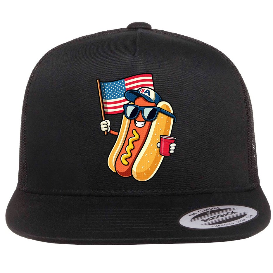 4th Of July Hotdog Funny Fourth Of July Patriotic Flat Bill Trucker Hat