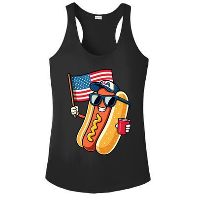 4th Of July Hotdog Funny Fourth Of July Patriotic Ladies PosiCharge Competitor Racerback Tank