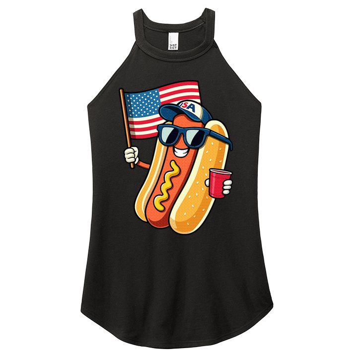 4th Of July Hotdog Funny Fourth Of July Patriotic Women's Perfect Tri Rocker Tank