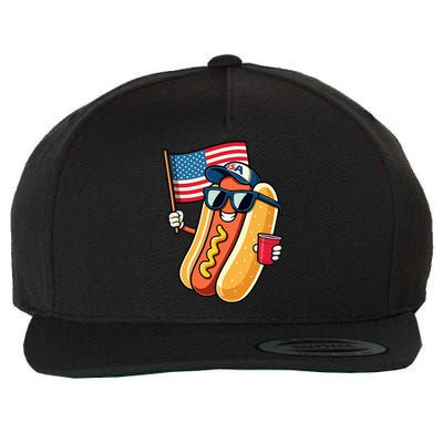 4th Of July Hotdog Funny Fourth Of July Patriotic Wool Snapback Cap
