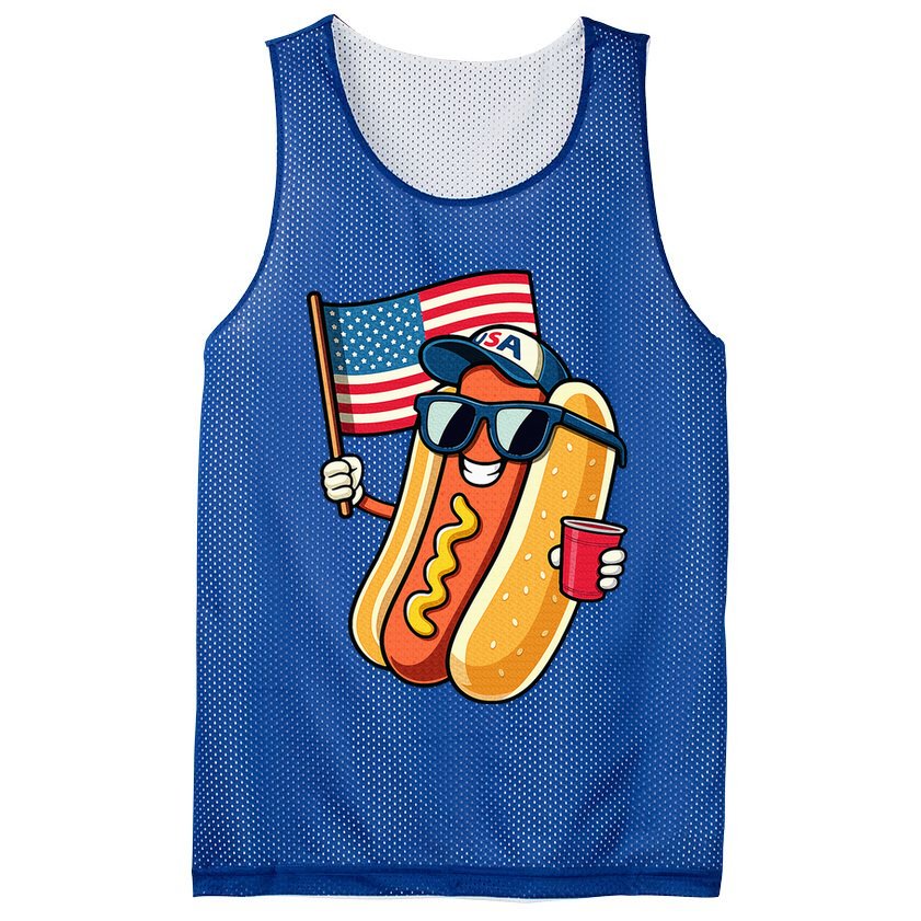 4th Of July Hotdog Funny Fourth Of July Patriotic Mesh Reversible Basketball Jersey Tank