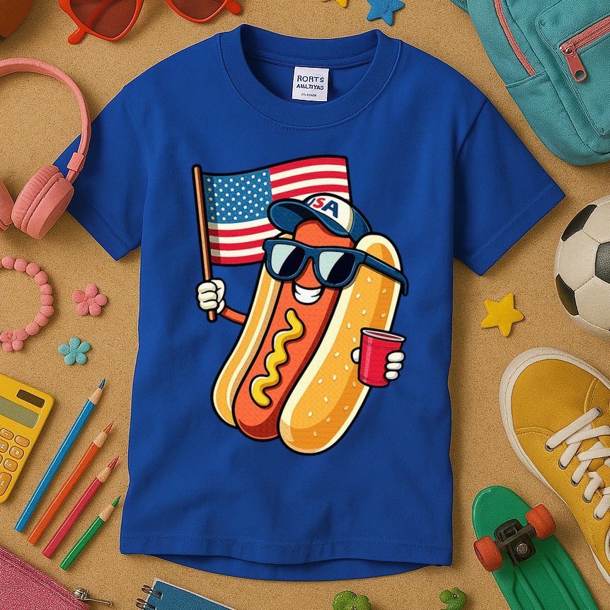 4th Of July Hotdog Funny Fourth Of July Patriotic Kids T-Shirt