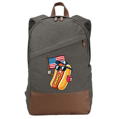 4th Of July Hotdog Funny Fourth Of July Patriotic Cotton Canvas Backpack
