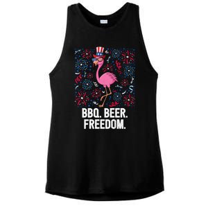 4th Of July Bbq Beer Freedom Flamingo Us Flag Patriotic Great Gift Ladies PosiCharge Tri-Blend Wicking Tank