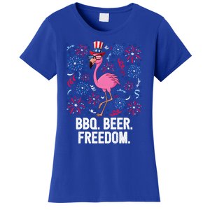 4th Of July Bbq Beer Freedom Flamingo Us Flag Patriotic Great Gift Women's T-Shirt