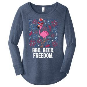 4th Of July Bbq Beer Freedom Flamingo Us Flag Patriotic Great Gift Women's Perfect Tri Tunic Long Sleeve Shirt