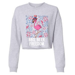 4th Of July Bbq Beer Freedom Flamingo Us Flag Patriotic Great Gift Cropped Pullover Crew