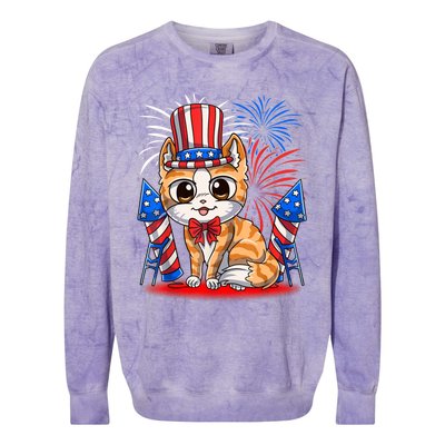 4th of July Patriotic Cat Funny American Flag Meowica Cute Colorblast Crewneck Sweatshirt