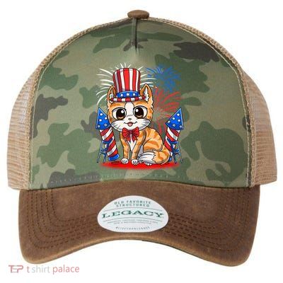 4th of July Patriotic Cat Funny American Flag Meowica Cute Legacy Tie Dye Trucker Hat
