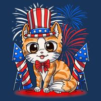 4th of July Patriotic Cat Funny American Flag Meowica Cute 7 Panel Mesh Trucker Snapback Hat