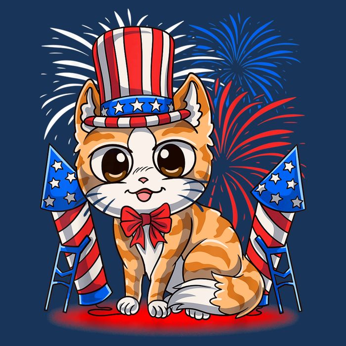 4th of July Patriotic Cat Funny American Flag Meowica Cute 7 Panel Mesh Trucker Snapback Hat