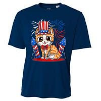 4th of July Patriotic Cat Funny American Flag Meowica Cute Cooling Performance Crew T-Shirt