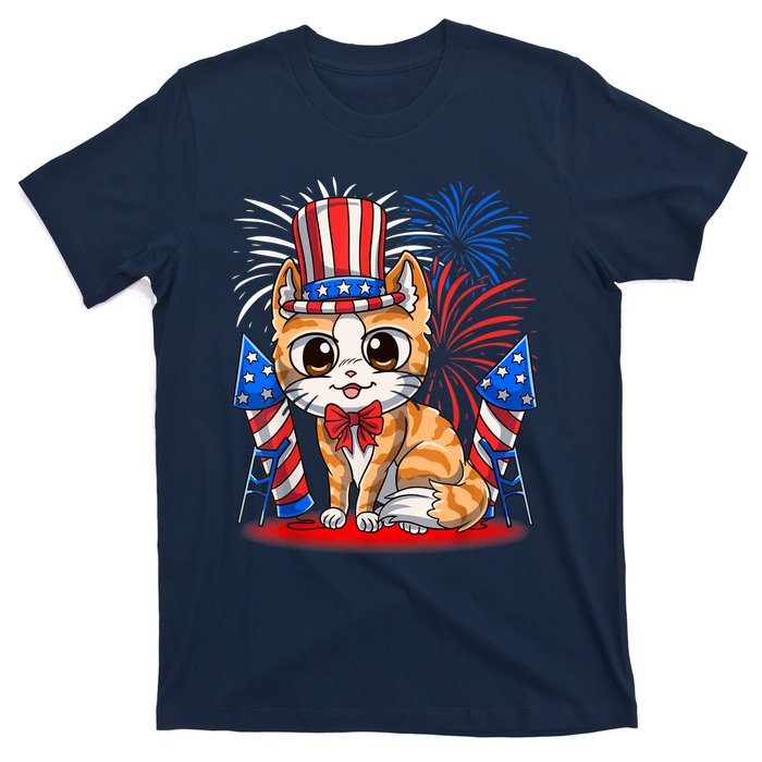 4th of July Patriotic Cat Funny American Flag Meowica Cute T-Shirt