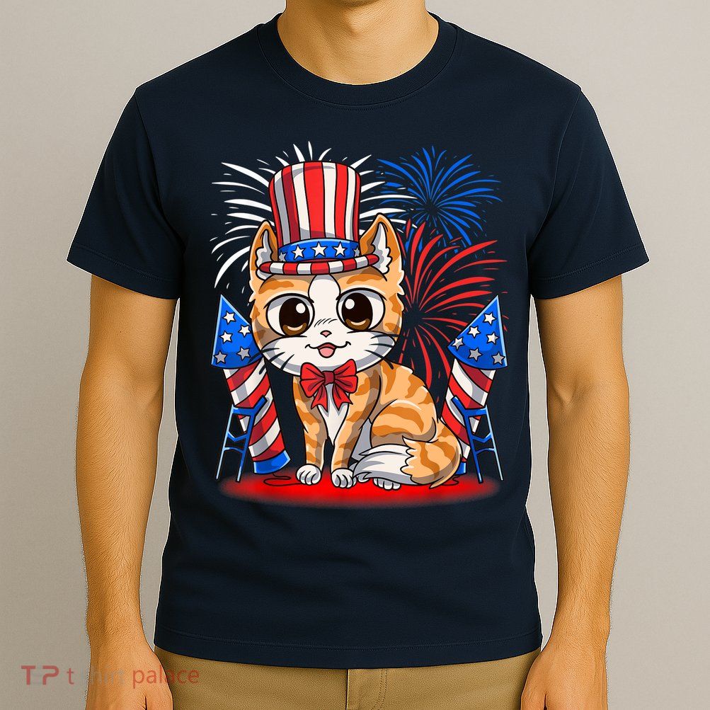 4th of July Patriotic Cat Funny American Flag Meowica Cute T-Shirt