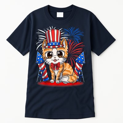 4th of July Patriotic Cat Funny American Flag Meowica Cute Tall T-Shirt
