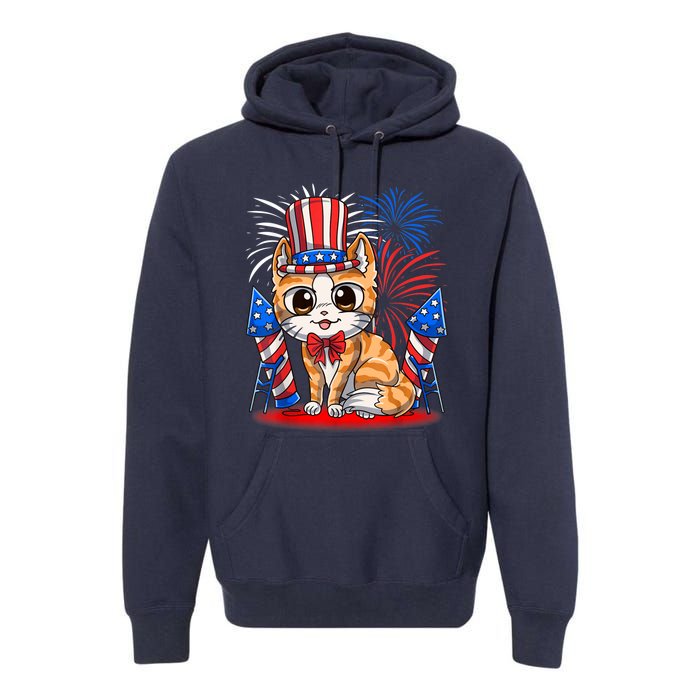 4th of July Patriotic Cat Funny American Flag Meowica Cute Premium Hoodie