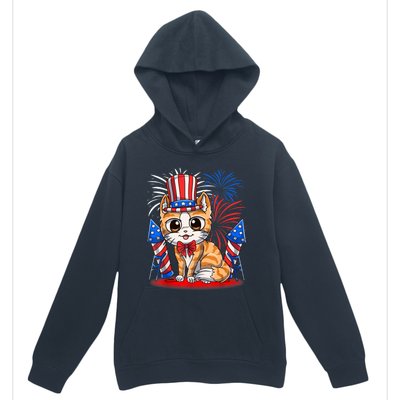 4th of July Patriotic Cat Funny American Flag Meowica Cute Urban Pullover Hoodie