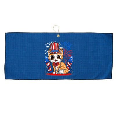 4th of July Patriotic Cat Funny American Flag Meowica Cute Large Microfiber Waffle Golf Towel