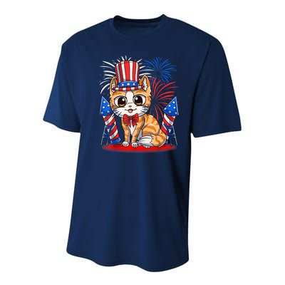 4th of July Patriotic Cat Funny American Flag Meowica Cute Youth Performance Sprint T-Shirt