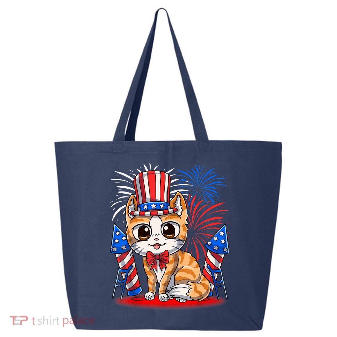 4th of July Patriotic Cat Funny American Flag Meowica Cute 25L Jumbo Tote