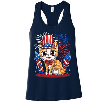 4th of July Patriotic Cat Funny American Flag Meowica Cute Womens Tank Top