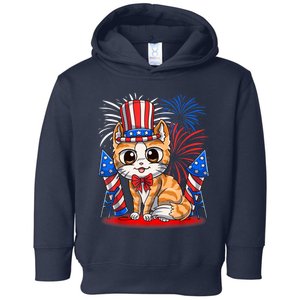 4th of July Patriotic Cat Funny American Flag Meowica Cute Toddler Hoodie