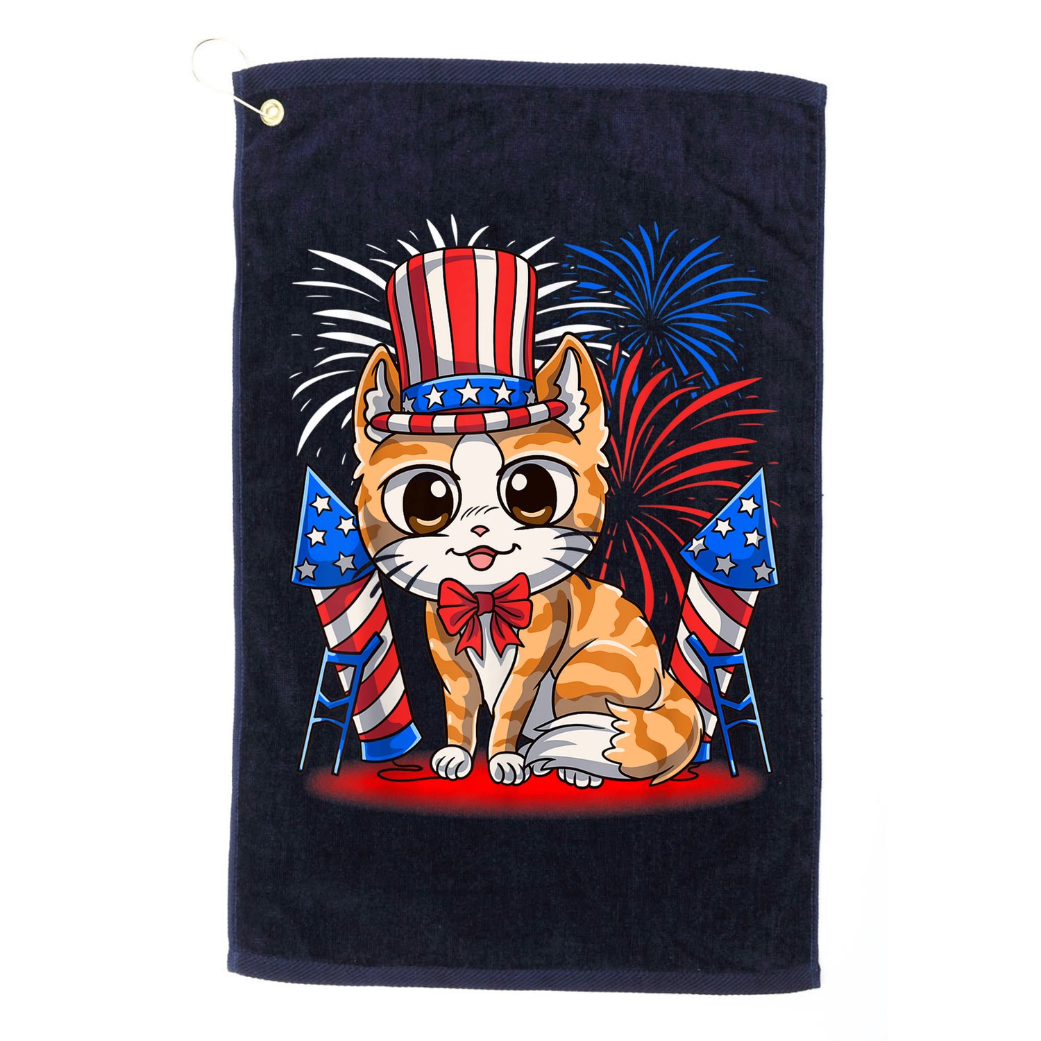 4th of July Patriotic Cat Funny American Flag Meowica Cute Golf Towel