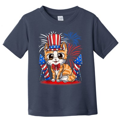 4th of July Patriotic Cat Funny American Flag Meowica Cute Toddler T-Shirt