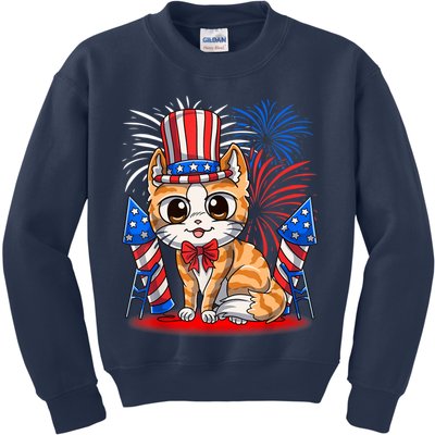 4th of July Patriotic Cat Funny American Flag Meowica Cute Kids Sweatshirt