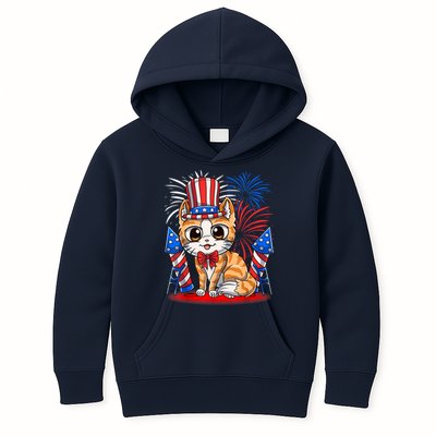 4th of July Patriotic Cat Funny American Flag Meowica Cute Kids Hoodie