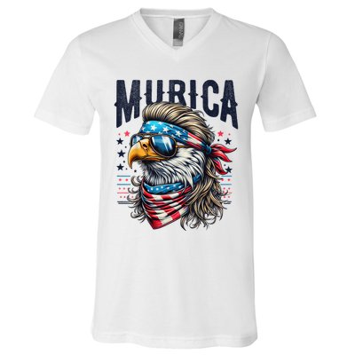 4th Of July Bald Eagle Mullet Murica Usa Usa Merica V-Neck T-Shirt