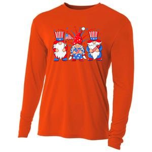 4th Of July Gnomes Patriotic American Flag Cute Three Gnomes Gift Cooling Performance Long Sleeve Crew