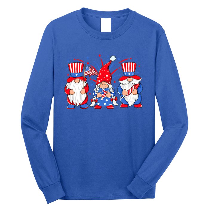 4th Of July Gnomes Patriotic American Flag Cute Three Gnomes Gift Long Sleeve Shirt