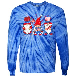 4th Of July Gnomes Patriotic American Flag Cute Three Gnomes Gift Tie-Dye Long Sleeve Shirt