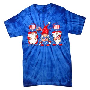 4th Of July Gnomes Patriotic American Flag Cute Three Gnomes Gift Tie-Dye T-Shirt