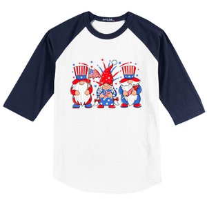 4th Of July Gnomes Patriotic American Flag Cute Three Gnomes Gift Baseball Sleeve Shirt