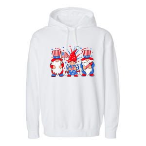 4th Of July Gnomes Patriotic American Flag Cute Three Gnomes Gift Garment-Dyed Fleece Hoodie