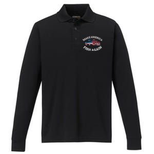 4th Of July Fishing American Flag Make America Fish Again Gift Performance Long Sleeve Polo