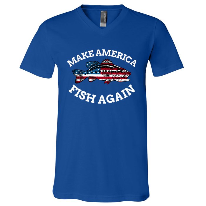 4th Of July Fishing American Flag Make America Fish Again Gift V-Neck T-Shirt