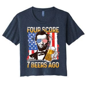 4th Of July Drinking Beer Patriot Four Score And 7 Beers Ago Women's Crop Top Tee