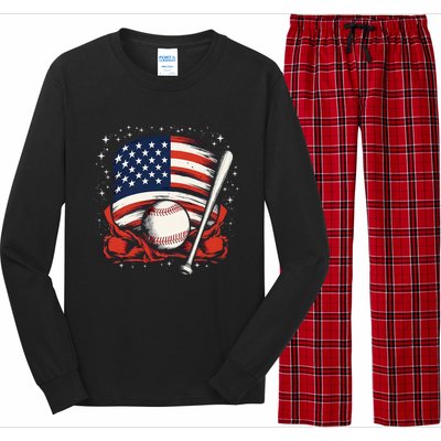 4th Of July Patriotic Baseball Usa American Flag Long Sleeve Pajama Set