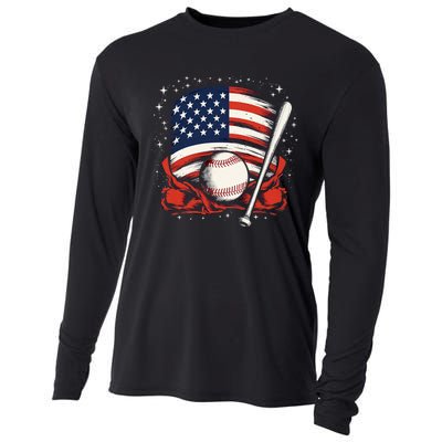 4th Of July Patriotic Baseball Usa American Flag Cooling Performance Long Sleeve Crew