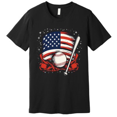 4th Of July Patriotic Baseball Usa American Flag Premium T-Shirt