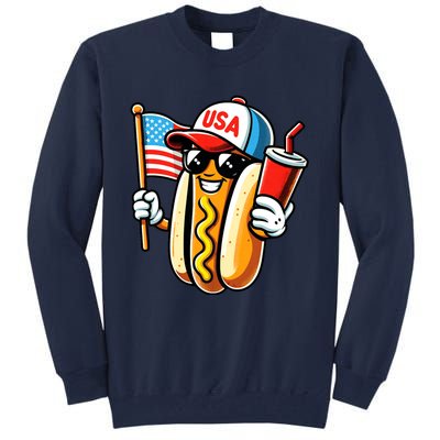 4th Of July Hotdog Sunglasses American Flag Usa Patriotic Tall Sweatshirt