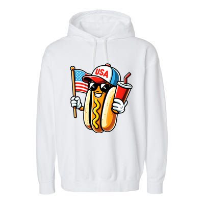 4th Of July Hotdog Sunglasses American Flag Usa Patriotic Garment-Dyed Fleece Hoodie