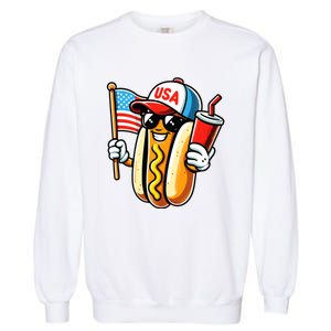 4th Of July Hotdog Sunglasses American Flag Usa Patriotic Garment-Dyed Sweatshirt