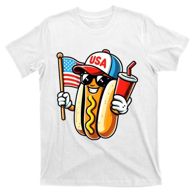 4th Of July Hotdog Sunglasses American Flag Usa Patriotic T-Shirt